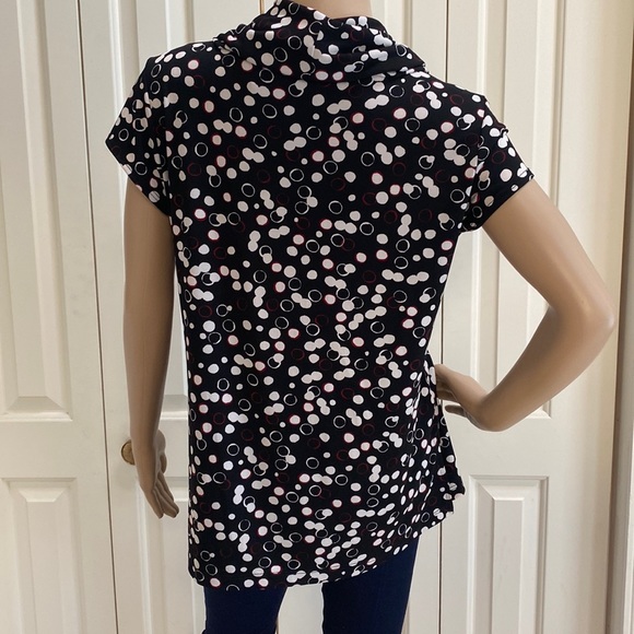 Chico’s Womens Size 2 (L) Black Blouse With Droopy Neckline. Polka Dots - Picture 5 of 12